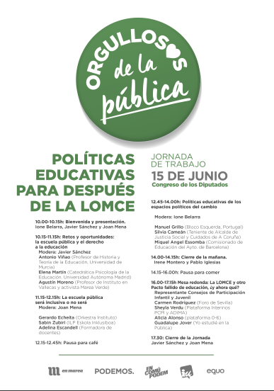 Unidos Podemos organiza en el Congreso la jornada 'Políticas Educativas para después de la LOMCE'